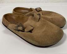 Birkenstock Boston Suede Clogs Soft Footbed Beige Womens EU 38N US W7 -some wear