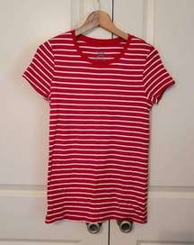 Faded Glory Red & White Striped Short Sleeve Shirt