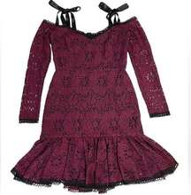 ALEXIS Sophia Dress Burgundy Lace tie strap large midi long sleeve purple