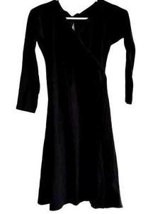 Patagonia Mini Surplice Dress 3/4 Sleeve V Neck Casual Cotton Black XS