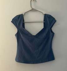 Blue Crop Vneck Top