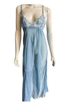 80’s Sky Blue Frederick’s of Hollywood Lace Lingerie Slip Maxi Dress  Sz Small