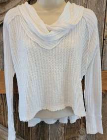 People Long Sleeve Waffle White Cowl Neck Top over sized XS crop front