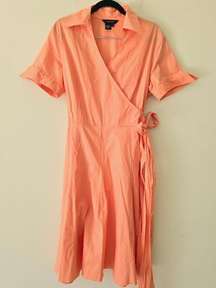 Sandro Faux Wrap Shirt Midi Dress Orange Belted Cuffed Women's Size 16