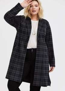 Torrid Plus Size 1 Textured Plaid Trench Coat Gray Womens