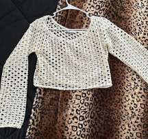 Bershka Bell Sleeved Open Knit Crochet Sweater