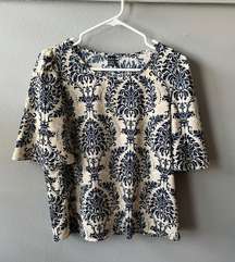 Navy And Cream Damask Blouse