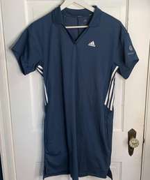 Adidas Blue 3 Stripes Primegreen Golf Tennis Athletic Short Sleeve Dress Sz M