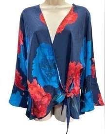 Tracy Reece Wrap long bell sleeve floral pattern top