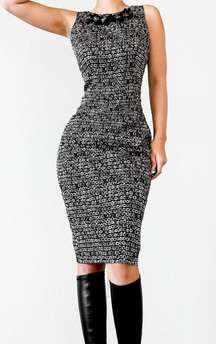 Black White Printed Knee Length Formal Cocktail Bodycon Dress Size 4/M