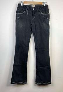 Y2K Antik Denim Black Embroidered Distressed Stretch Bootcut Western Jeans 28