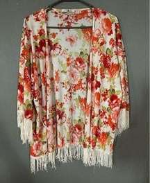 Blu Planet Floral Fringe Kimono Size Medium