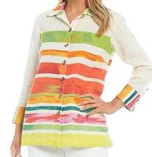 NWT John Mark Top Hello Sunshine Striped Linen Tunic Blouse Women’s Size Small