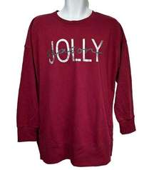 Ellen Tracy Jolly Holiday Christmas Red Maroon Sweatshirt Size L