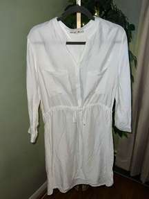 KOTON White Shirt Dress with Drawstring Waist Size US 10/UK 14