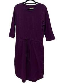 Organic Dress Medium 3/4 Sleeve Plum Crewneck Knee Length Drawstring Waist