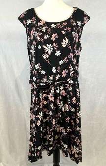 Collection black pink and white tie front floral dress size 12