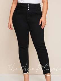 Plus Size Black skinny high waist frayed Edge Pants