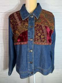 Vintage  WORKS  sz M velvet/jacquard Design Denim Jacket