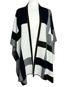 VIOLETA BY Mango Plus Size Mondrian Style Color Block Sweater Wrap Poncho Shawl