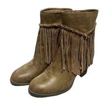 Sbicca womens Brown Leather With Fringe Ankle High Boots, Booties, Size 8.5