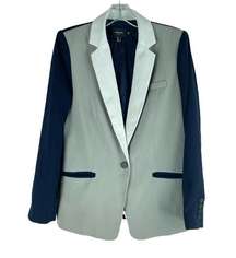 Mango Suit Colorblock Blazer Jacket One Button Navy Gray Size 8