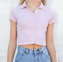 Brandy Melville Caroline Polo Collared button up short sleeve top light pink NWT