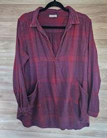 X Free People Tenton Tunic Burgundy Plaid Mini Dress Size Medium