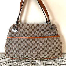 GUCCI Eclipse GG Brown Canvas and Leather Shoulder Bag