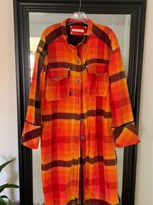 FREE PEOPLE Velvety Plaid Oversized Orange Duster Jacket