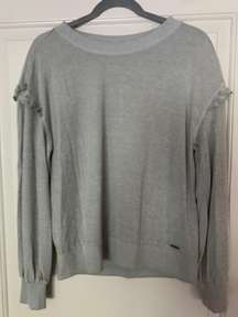 Tahari Grey Light Sweater With Ruffle Sleeve