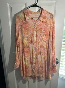 Red Dress Joy in the Journey Apricot Floral Print Tunic Size L