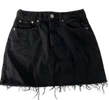 Skirt Womens Small Black Denim Button Closure Raw Hem Pockets Mini Cotton