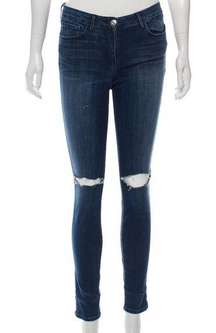 3x1 NYC Distressed Skinny Jeans Ripped Dark Blue