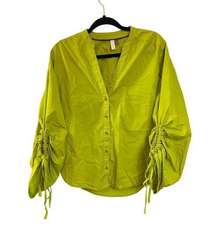 Pilcro Puffy sinch sleeve button up Anthropologie blouse lime green