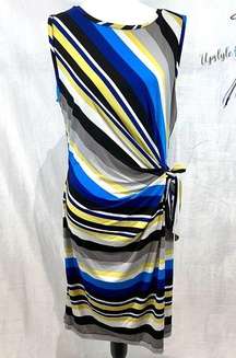 gray yellow and blue ruched tie side dress size large