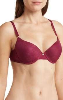 NATORI Sheer Jacquard Full Fit Contour Underwire Bra ~ Cabernet 34DD NWT