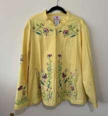 Quacker Factory Womens Jacket Size 3X Yellow Heavily Embroidered Colorful Boho