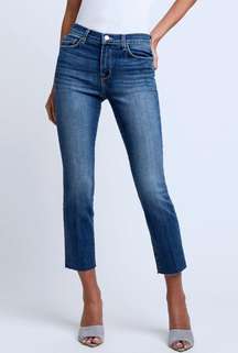 New L’agence Sada High Rise Slim Cropped Raw Hem Jean In Mesa Blue Size 28