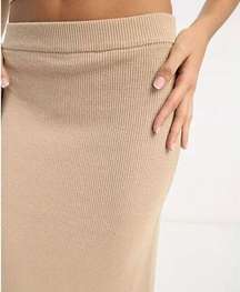 Naked Wardrobe Ribbed Pencil Midi Skirt Small Bodycon Stretch Shaping Tan