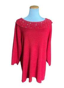 Womens Briggs New York Metallic Shimmer Embellished Scoop Neck Sweater - Sz 2x