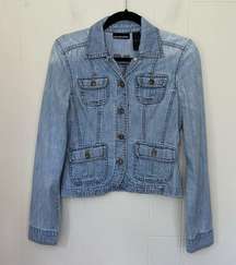 DKNY Jeans Distressed Light Wash Denim Blue Blazer Jacket ~ Size XS