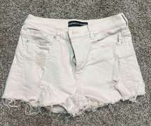 Light Pink Distressed Denim Shorts