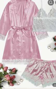 pink robe and shorts sleep wear