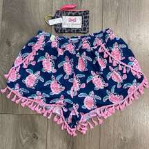 Simply Southern Turtle Print Pom-Pom Beach Shorts And Key Chain Wallet S/M