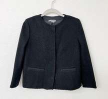 Vince Size 4 Black Wool Blend Tweed Knit Textured Collarless Jacket Jackie O