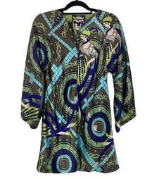 Rare Meghan LA Silk Art Deco Flapper Lady Print Stunning Bold Tunic Dress Size 6