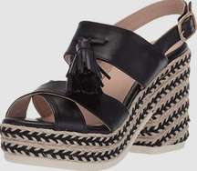 Sesto Meucci Inka Tassel Espadrille Platform Sandals Black 9