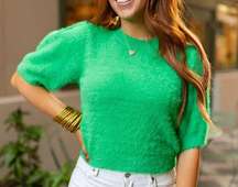 Day + moon women's green fuzzy knit crop top size Medium NEW