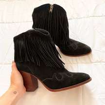 Sam Edelman Bennie Black Fringe Western Booties